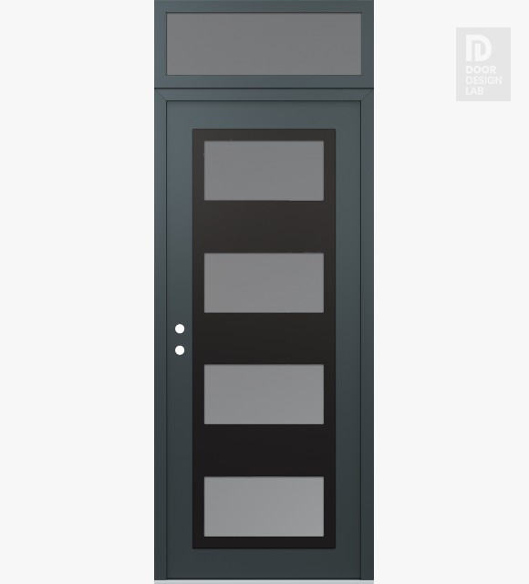 Modern Steel Front Door Diamond C2 36" x 96" anthracite/anthracite frosted Glass Panel black RHI with Transom frosted Glass