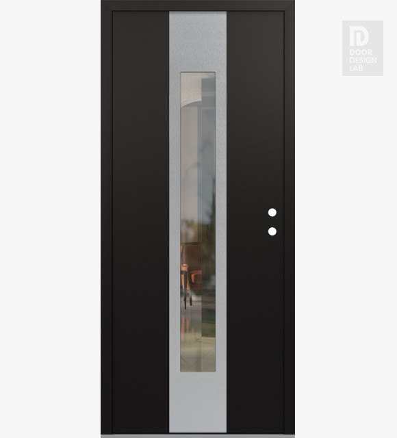 Modern Steel Front Door DIAMOND A1 36" X 80" BLACK/BLACK CLEAR GLASS PANEL STAINLESS STEEL LHI