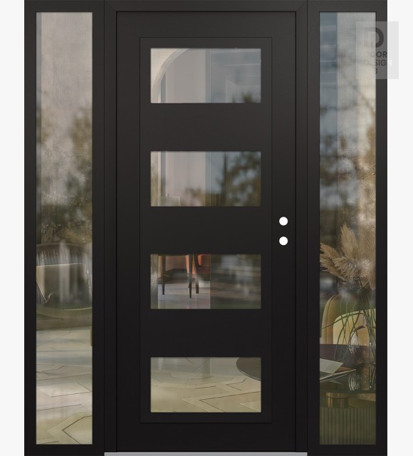 Modern Steel Front Door Diamond C2 68" x 80" black/black clear Glass Panel black LHI with 2 Sidelites clear Glass