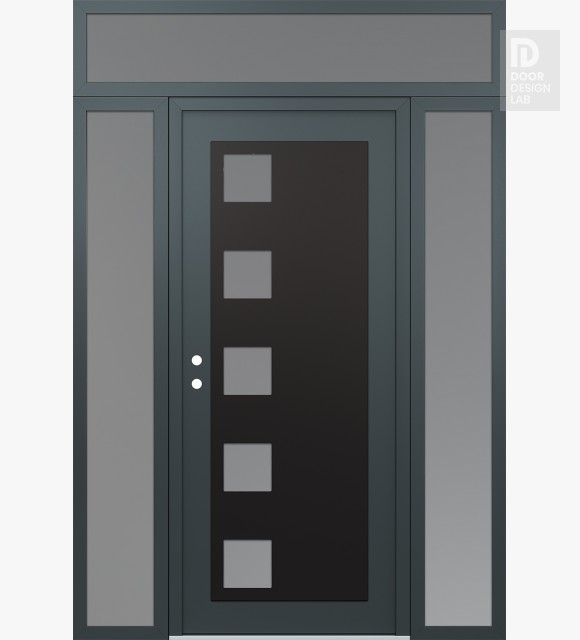 Modern Steel Front Door Diamond C5 64" x 96" anthracite/anthracite frosted Glass Panel black RHI with 2 Sidelites and Transom frosted Glass