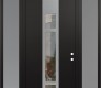 Modern Steel Front Door DIAMOND A9 64" X 96" BLACK/BLACK CLEAR GLASS PANEL STAINLESS STEEL LHI WITH 2 SIDELITES AND TRANSOM FROSTED GLASS