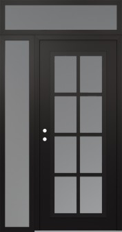 Diamond C16 52" x 96" black/white frosted Glass Panel black RHI with Sidelite and Transom frosted Glass