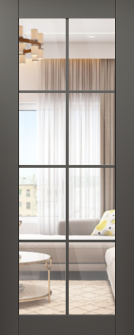 DOOR SLAB AVON 8 LITE CLEAR VETRO GRAY MATTE 30" X 96" X 1 3/4" TEMPERED CLEAR GLASS