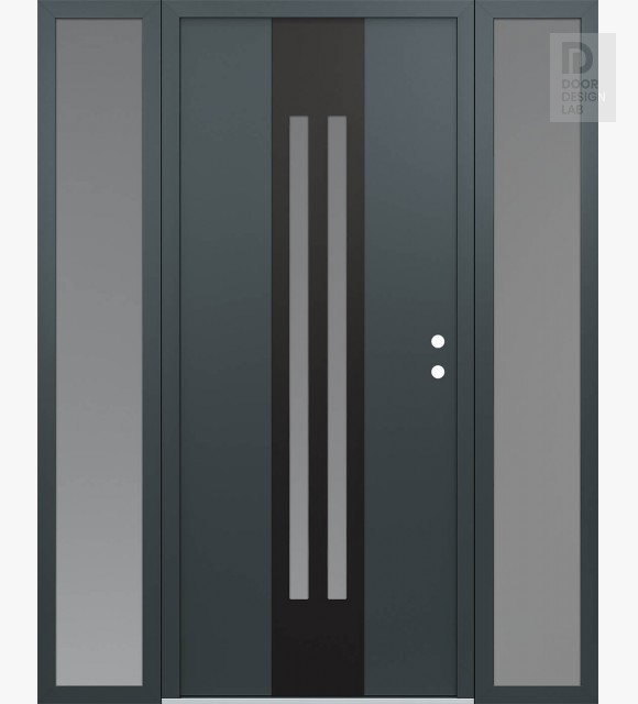 Modern Steel Front Door DIAMOND A8 68" X 80" ANTHRACITE/ANTHRACITE FROSTED GLASS PANEL BLACK LHI WITH 2 SIDELITES FROSTED GLASS