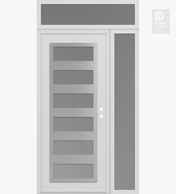 Modern Steel Front Door Diamond C9 52" x 96" white/white frosted Glass Panel stainless steel LHI with Sidelite and Transom frosted Glass