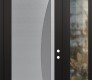 Modern Steel Front Door Diamond C13 52" x 96" black/white frosted Glass Panel stainless steel LHI with Sidelite and Transom clear Glass