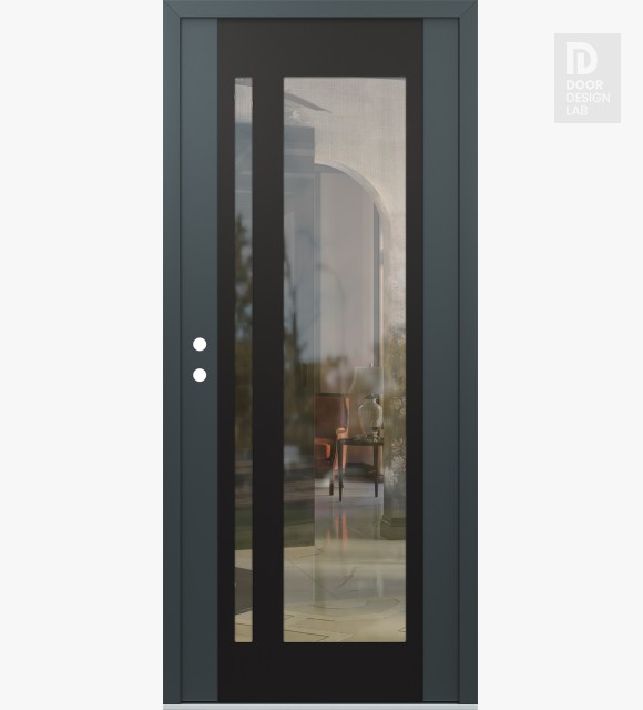 Modern Steel Front Door Diamond C15 36" x 80" anthracite/anthracite clear Glass Panel black RHI