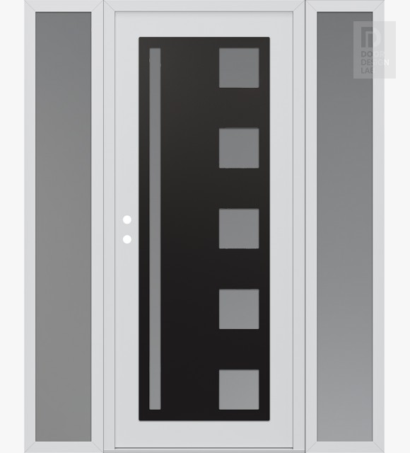 Modern Steel Front Door Diamond C3 60" x 80" white/white frosted Glass Panel black RHI with 2 Sidelites frosted Glass