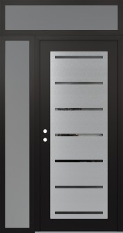 Diamond C11 48" x 96" black/black mirrored Glass Panel stainless steel RHI with Sidelite and Transom frosted Glass