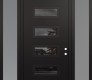 Modern Steel Front Door Diamond D1 64" x 96" black/black mirrored Glass Panel black LHI with 2 Sidelites and Transom frosted Glass