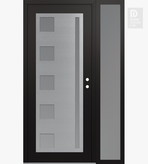 Modern Steel Front Door Diamond C3 52" x 80" black/white frosted Glass Panel stainless steel LHI with Sidelite frosted Glass