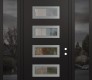 Modern Steel Front Door Diamond D1 60" x 96" black/black clear Glass Panel stainless steel LHI with 2 Sidelites and Transom mirrored Glass