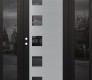 Modern Steel Front Door Diamond C5 68" x 80" black/black mirrored Glass Panel stainless steel RHI with 2 Sidelites mirrored Glass