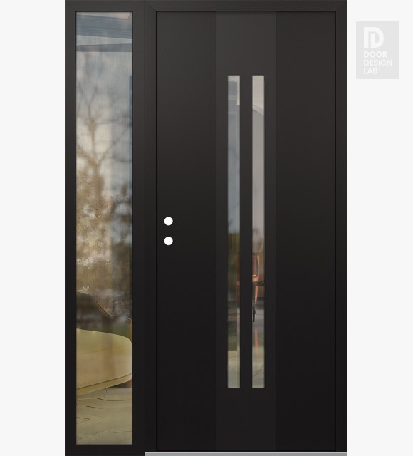 Modern Steel Front Door DIAMOND A8 50" X 80" BLACK/BLACK CLEAR GLASS PANEL BLACK RHI WITH SIDELITE CLEAR GLASS