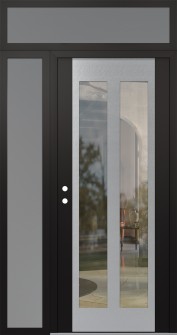 Diamond C14 50" x 96" black/black clear Glass Panel stainless steel RHI with Sidelite and Transom frosted Glass