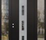 Modern Steel Front Door DIAMOND A7 60" X 96" BLACK/BLACK MIRRORED GLASS PANEL STAINLESS STEEL RHI WITH 2 SIDELITES AND TRANSOM CLEAR GLASS