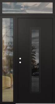 DIAMOND A11 52" X 96" BLACK/BLACK MIRRORED GLASS PANEL BLACK RHI WITH SIDELITE AND TRANSOM CLEAR GLASS