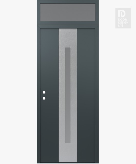 Modern Steel Front Door DIAMOND A2 36" X 96" ANTHRACITE/ANTHRACITE FROSTED GLASS PANEL STAINLESS STEEL RHI WITH TRANSOM FROSTED GLASS