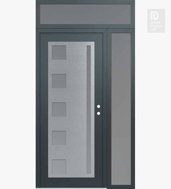 Modern Steel Front Door Diamond C3 50" x 96" anthracite/anthracite frosted Glass Panel stainless steel LHI with Sidelite and Transom frosted Glass