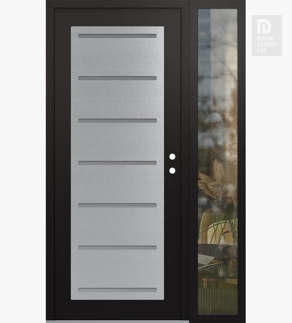Modern Steel Front Door Diamond C11 52" x 80" black/white frosted Glass Panel stainless steel LHI with Sidelite clear Glass