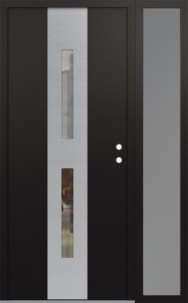 DIAMOND A6 52" X 80" BLACK/BLACK CLEAR GLASS PANEL STAINLESS STEEL LHI WITH SIDELITE FROSTED GLASS