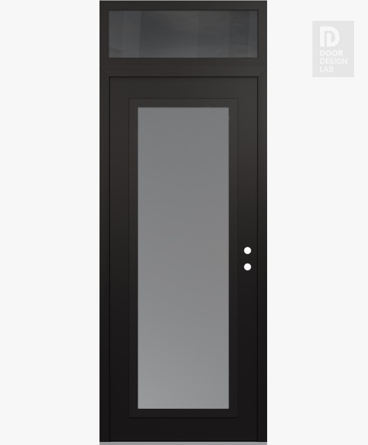 Modern Steel Front Door Diamond C1 36" x 96" black/white frosted Glass Panel black LHI with Transom mirrored Glass