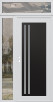 Diamond C6 50" x 96" white/white frosted Glass Panel black RHI with Sidelite and Transom clear Glass