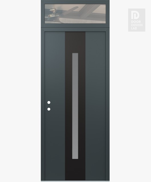 Modern Steel Front Door DIAMOND A2 36" X 96" ANTHRACITE/ANTHRACITE FROSTED GLASS PANEL BLACK RHI WITH TRANSOM CLEAR GLASS