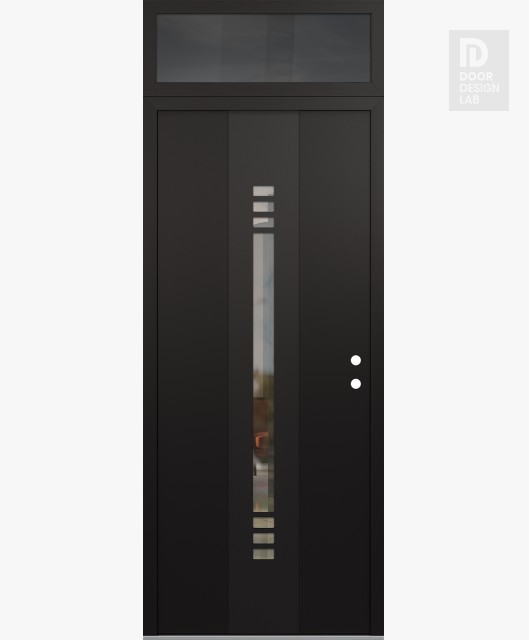 Modern Steel Front Door DIAMOND A5 36" X 96" BLACK/BLACK CLEAR GLASS PANEL BLACK LHI WITH TRANSOM MIRRORED GLASS