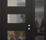 Modern Steel Front Door Diamond C2 52" x 96" black/black clear Glass Panel black LHI with Sidelite and Transom mirrored Glass