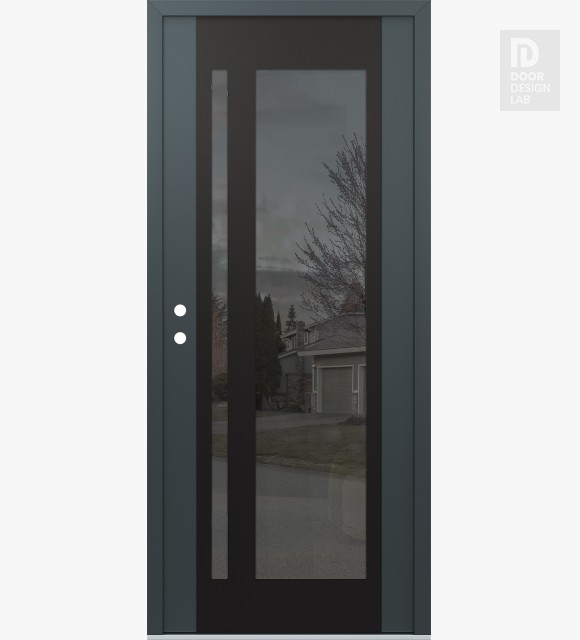Modern Steel Front Door Diamond C15 36" x 80" anthracite/anthracite mirrored Glass Panel black RHI