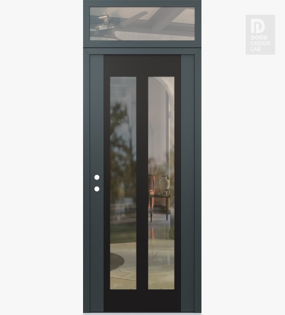 Modern Steel Front Door Diamond C14 36" x 96" anthracite/anthracite clear Glass Panel black RHI with Transom clear Glass