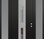 Modern Steel Front Door DIAMOND A6 60" X 96" BLACK/BLACK CLEAR GLASS PANEL STAINLESS STEEL LHI WITH 2 SIDELITES AND TRANSOM FROSTED GLASS