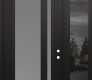 Modern Steel Front Door Diamond C15 50" x 96" black/white frosted Glass Panel black LHI with Sidelite and Transom mirrored Glass
