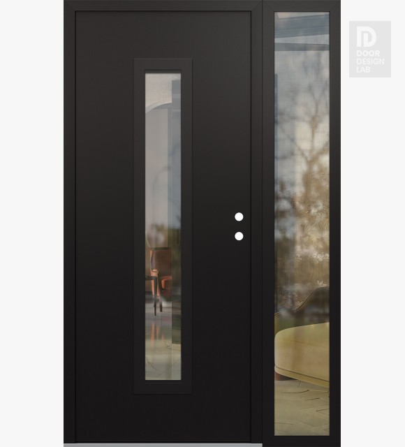 Modern Steel Front Door DIAMOND A11 50" X 80" BLACK/BLACK CLEAR GLASS PANEL BLACK LHI WITH SIDELITE CLEAR GLASS