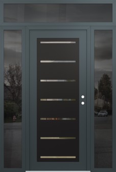 Diamond C11 64" x 96" anthracite/anthracite clear Glass Panel black LHI with 2 Sidelites and Transom mirrored Glass