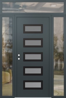 Diamond D1 64" x 96" anthracite/anthracite frosted Glass Panel black RHI with 2 Sidelites and Transom clear Glass