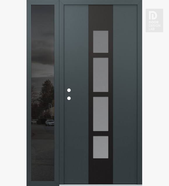 Modern Steel Front Door DIAMOND A10 50" X 80" ANTHRACITE/ANTHRACITE FROSTED GLASS PANEL BLACK RHI WITH SIDELITE MIRRORED GLASS