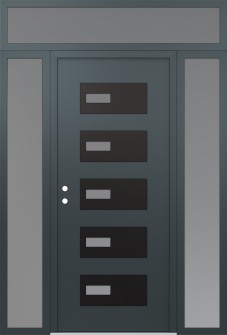 Diamond D7 60" x 96" anthracite/anthracite frosted Glass Panel black RHI with 2 Sidelites and Transom frosted Glass