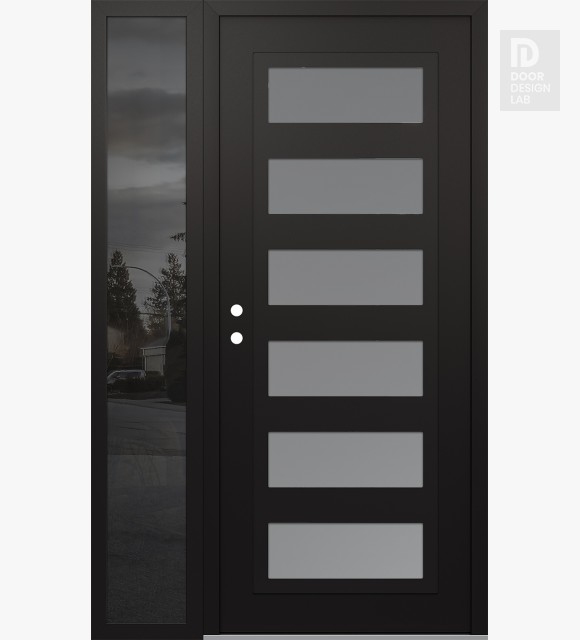 Modern Steel Front Door Diamond C9 50" x 80" black/white frosted Glass Panel black RHI with Sidelite mirrored Glass