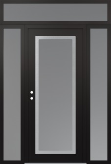 Diamond C1 60" x 96" black/white frosted Glass Panel stainless steel RHI with 2 Sidelites and Transom frosted Glass