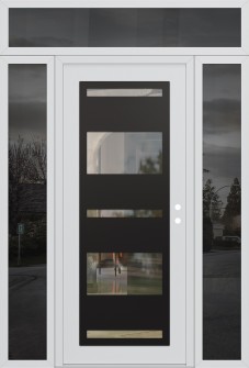 Diamond C10 64" x 96" white/white clear Glass Panel black LHI with 2 Sidelites and Transom mirrored Glass