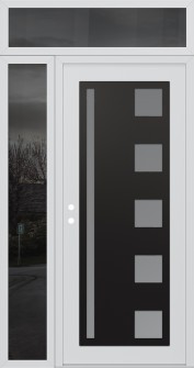 Diamond C3 50" x 96" white/white frosted Glass Panel black RHI with Sidelite and Transom mirrored Glass