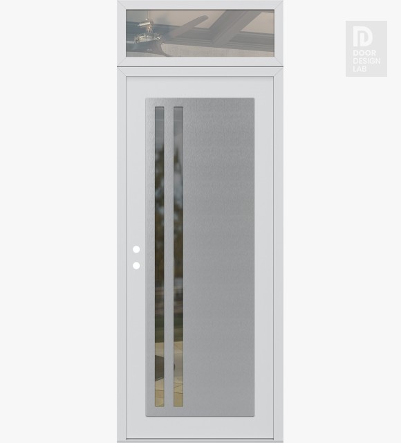Modern Steel Front Door Diamond C6 36" x 96" white/white clear Glass Panel stainless steel RHI with Transom clear Glass