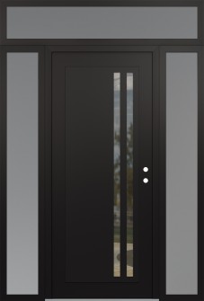 Diamond C6 68" x 96" black/black clear Glass Panel black LHI with 2 Sidelites and Transom frosted Glass