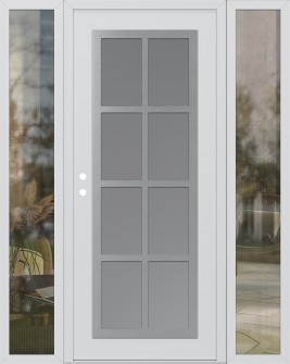 Diamond C16 64" x 80" white/white frosted Glass Panel stainless steel RHI with 2 Sidelites clear Glass