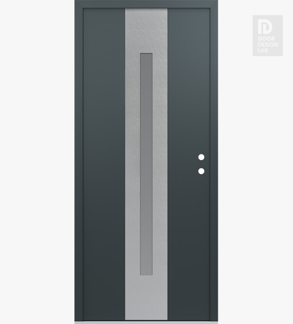 Modern Steel Front Door DIAMOND A2 36" X 80" ANTHRACITE/ANTHRACITE FROSTED GLASS PANEL STAINLESS STEEL LHI