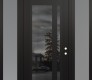 Modern Steel Front Door Diamond C15 64" x 96" black/black mirrored Glass Panel black LHI with 2 Sidelites and Transom frosted Glass