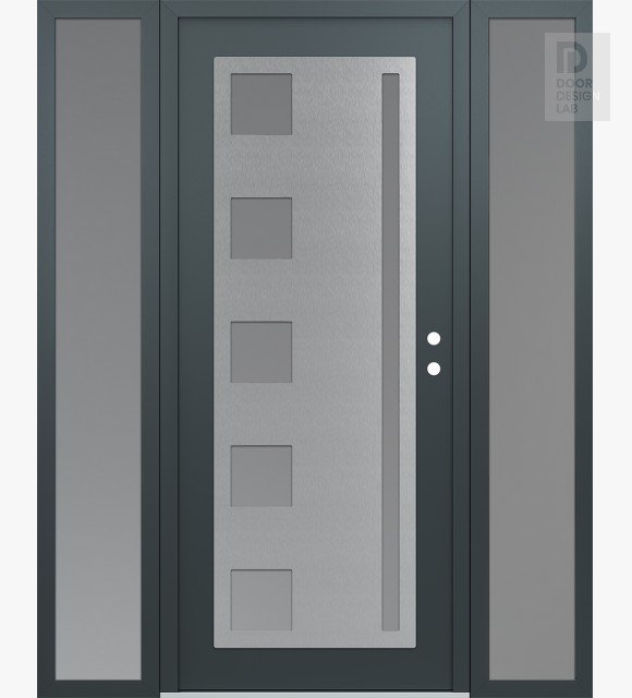 Modern Steel Front Door Diamond C3 60" x 80" anthracite/anthracite frosted Glass Panel stainless steel LHI with 2 Sidelites frosted Glass