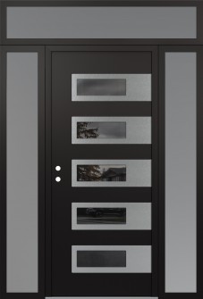 Diamond D3 68" x 96" black/black Mirrored Glass Panel stainless steel RHI with 2 Sidelites and Transom frosted Glass